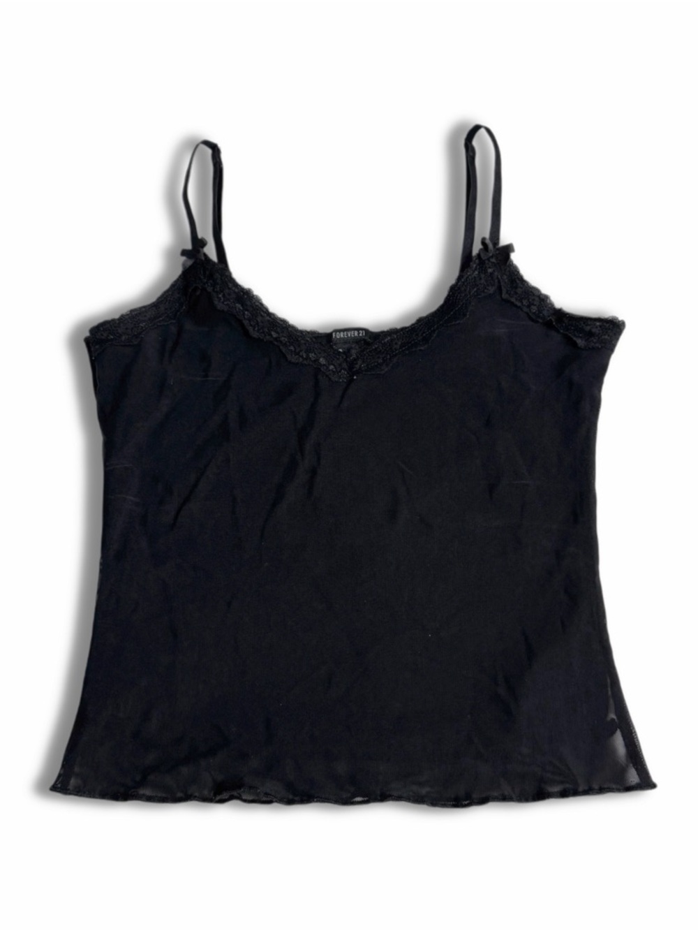 Forever21 Black Sheer Layered Floral Lace Trim Cami with Bowties